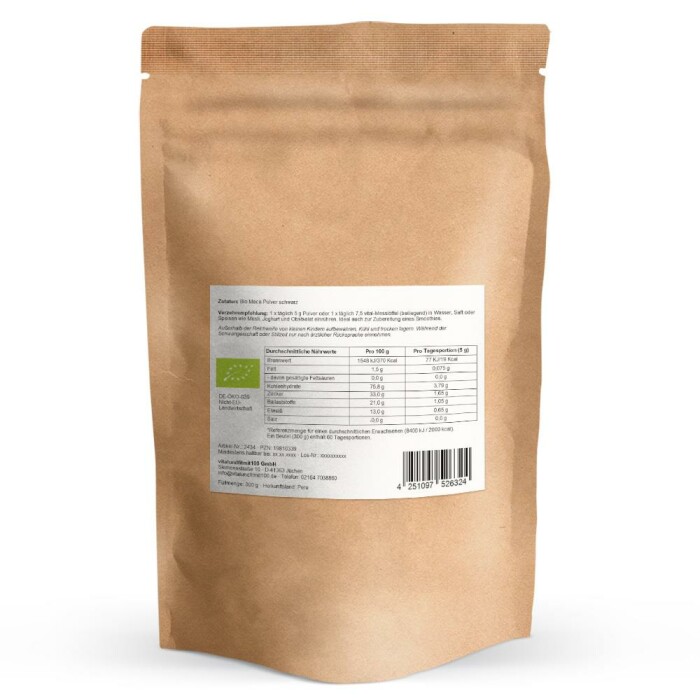 Bio schwarzes Maca Pulver 300 g